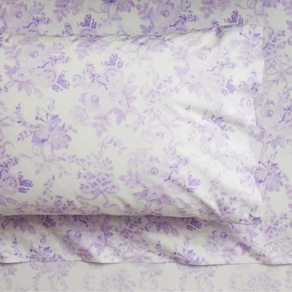Pottery Barn LoveShackFancy Garden Damask Lavender Purple Sheet Set NEW - Picture 2 of 3
